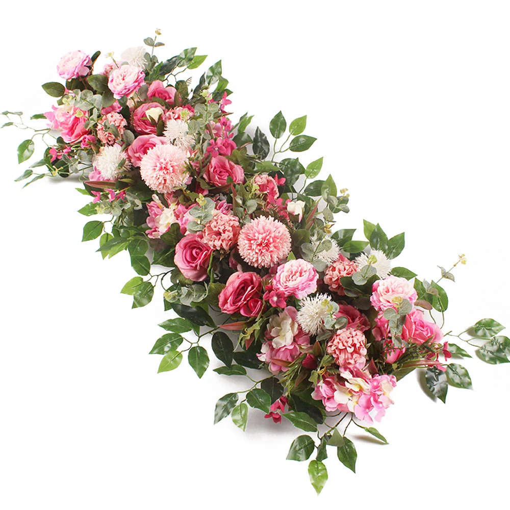 1m Wedding Arch Flowers, Wall Arranging Supplies, Textile Silk Faux Peony Rose Faux Flower Row for DIY Wedding Party