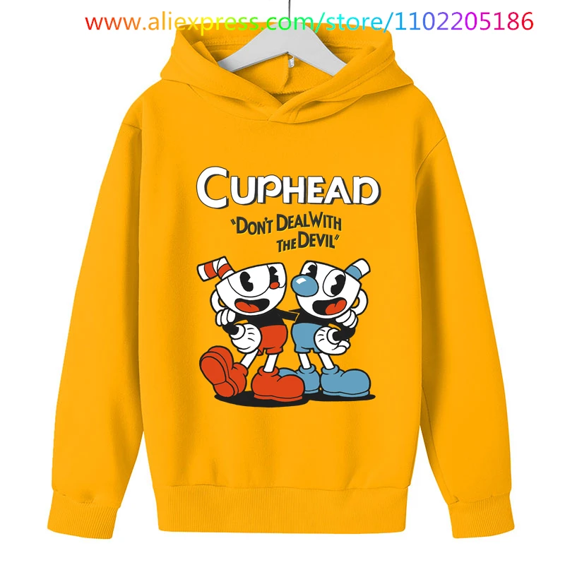 

Boys Girls Kawaii Pullovers Cuphead Kids Hoodies Toddler Anime Cartoon Coat Tops Spring Autumn Children Sweatshirts