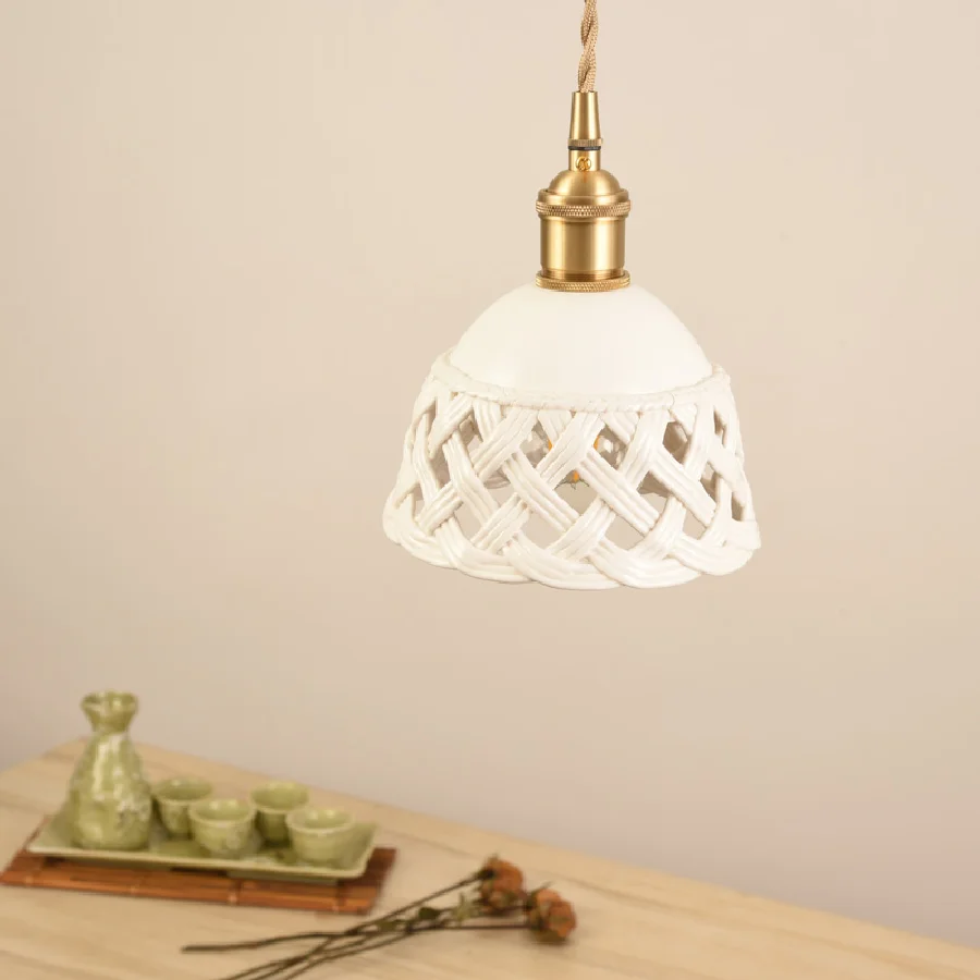 

LukLoy LED Handmade Ceramic Pendant Light Copper Hanging Lamp Ceramics Clothing Light Bedside Bar Light Loft Lamp Small Lighting