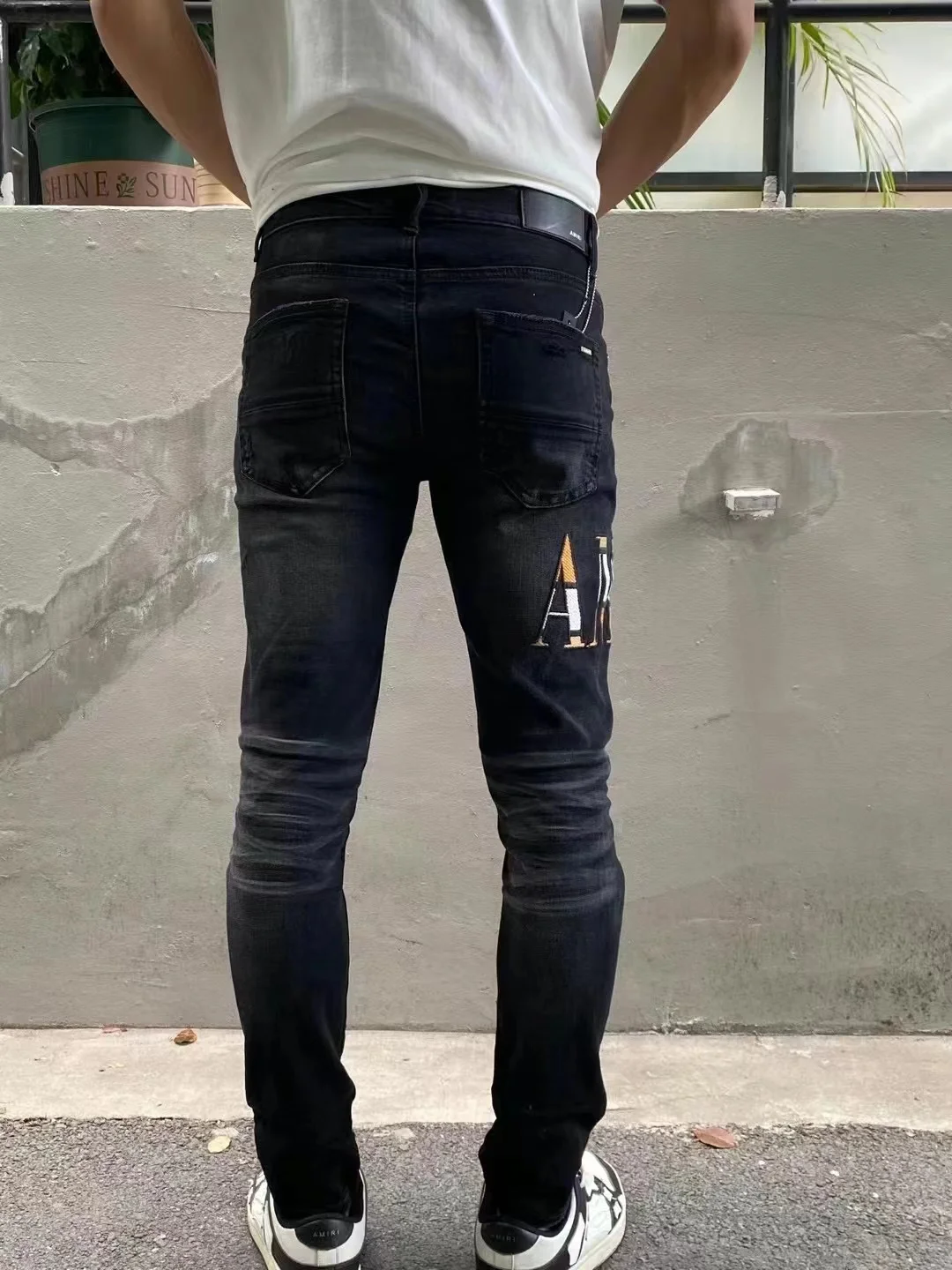 Summer Leather Embroidered Word Art Jeans Men Hole Casual Slim Cotton Stretch Scratches Bleached Scraped Feet Pencil Pants Tight