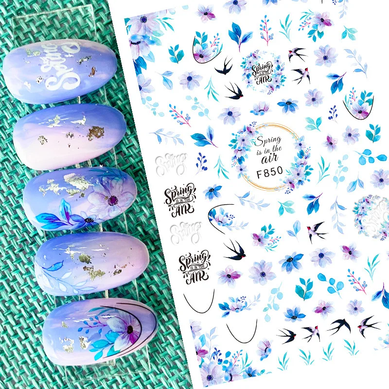 

10PCS New 3D adhesive red rose leaves decorative stickers for nails letter branches nail slider petal bird nail art stickers