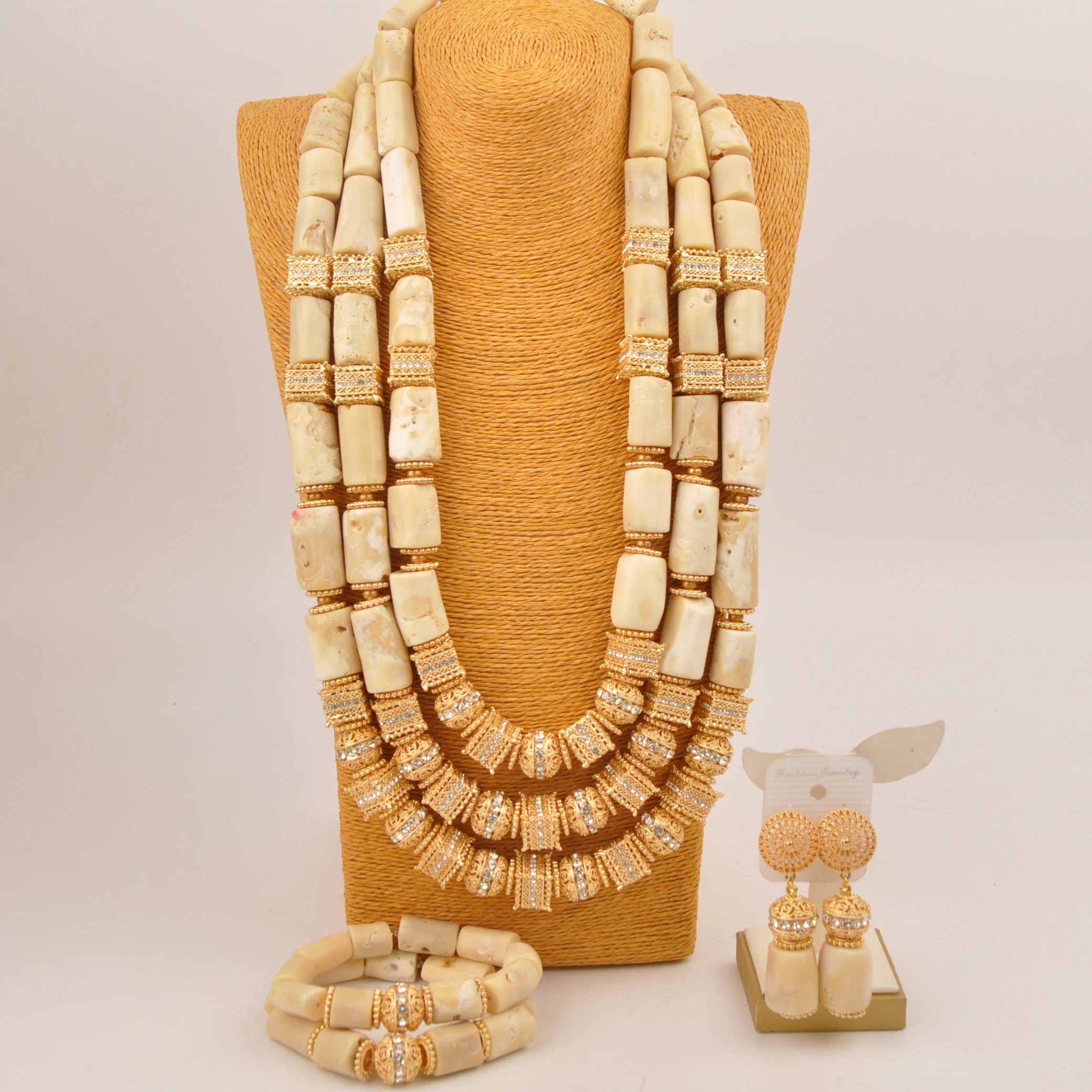 Модное 3-слойное ожерелье из настоящего белого коралла нигерийский свадебный