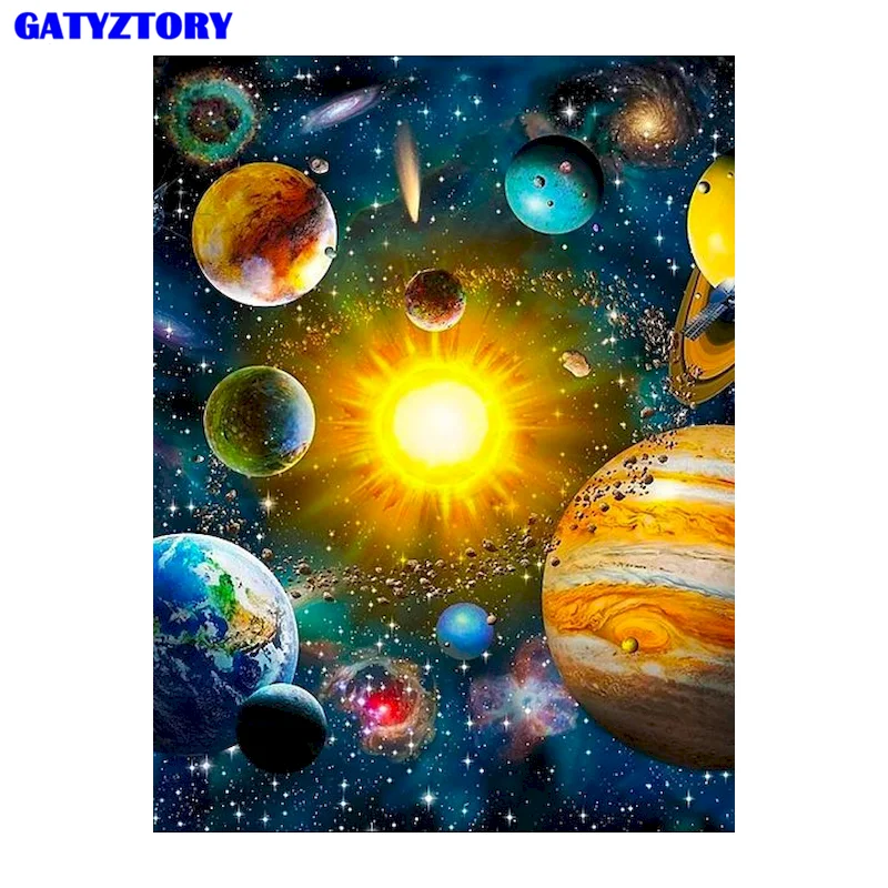 

GATYZTORY DIY Painting By Numbers With Frame Starry Sky Picture Handpainted Oil Painting Acrylic Paint On Canvas Gift 60x75cm