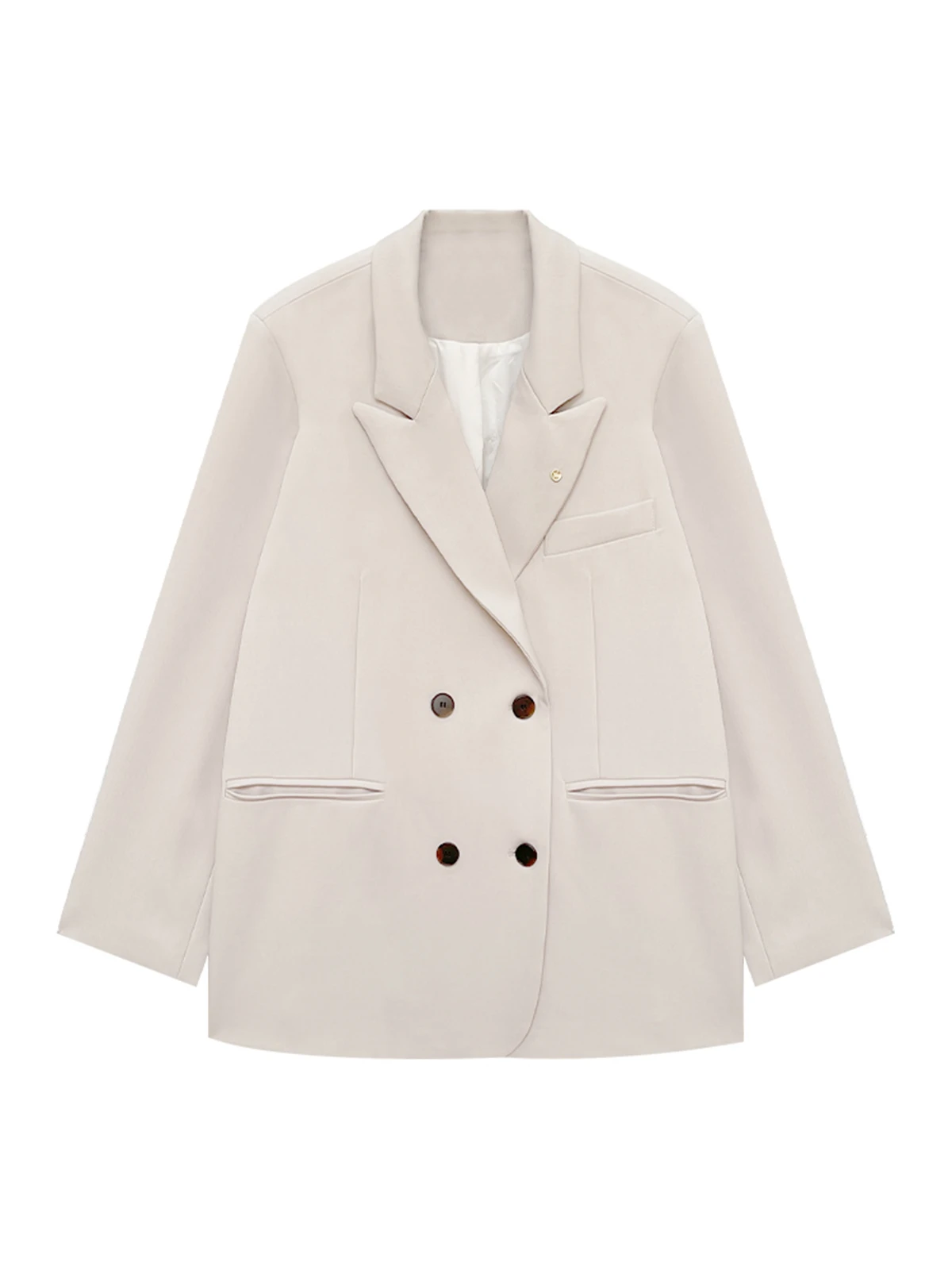 Double Breasted Shoulder Pad Suit Coat For Women's 2023 Spring New Long-Sleeved Korean Loose Temperament Top