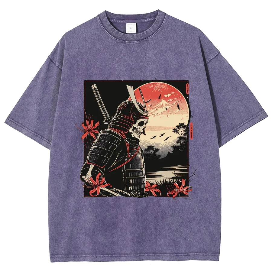 Рубашка в стиле хип-хоп для мужчин и женщин топ с принтом скелета укиё-э самурая