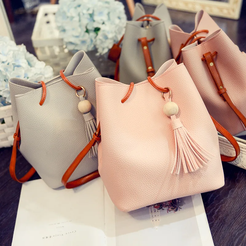 

New bucket bag, female bun, mother bag, autumn fashion, new tassel handbag, one shoulder messenger bag