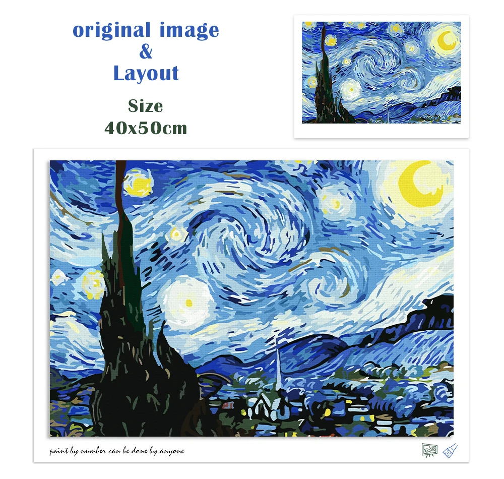 RUOPOTY Frame DIY Painting By Numbers Van Gogh Starry Sky Picture By Numbers Landscape Wall Art Acrylic Paint For Home Decor Art