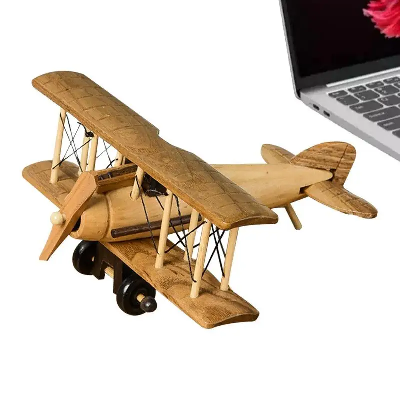 

Wooden Plane Vintage Handicraft Decor Portable Handicraft Desktop Decoration Wood Desktop Airplane Model For Kids Adults Boys