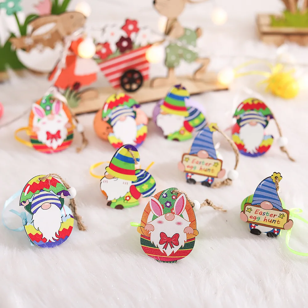 

LuanQI 12PPcs Easter Rabbit Dwarf Easter Egg Hanging Pendant Woodent Crafts Easter DIY Party Decorations For Home Kids Gift 2022
