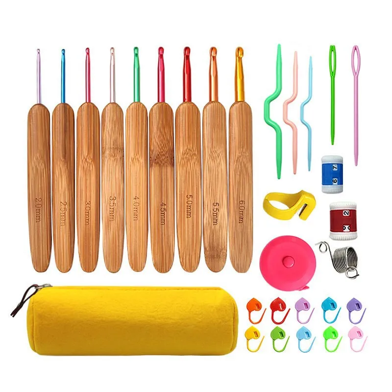 

Bamboo Crochet Hooks Set Knitting Needles Weave Tools Yarn Accessories Crochet Hooks Needles for Knitting Tool