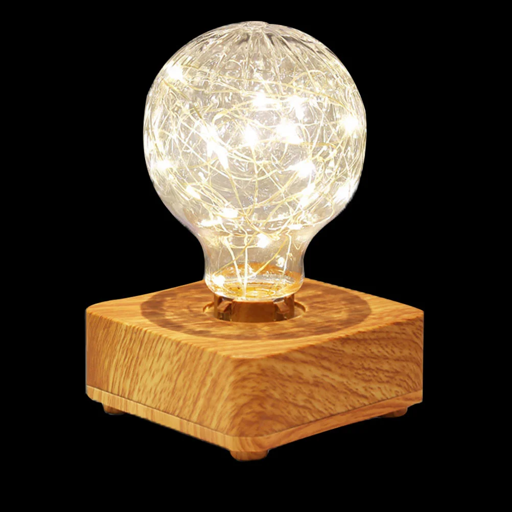 

Creative Bulb Wooden LED Table Lamp USB Night Light Home Bedside Night Lamp