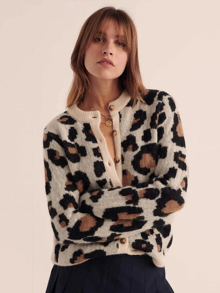Модный полосатый леопардовый кардиган свитер женский лоскутный повседневный