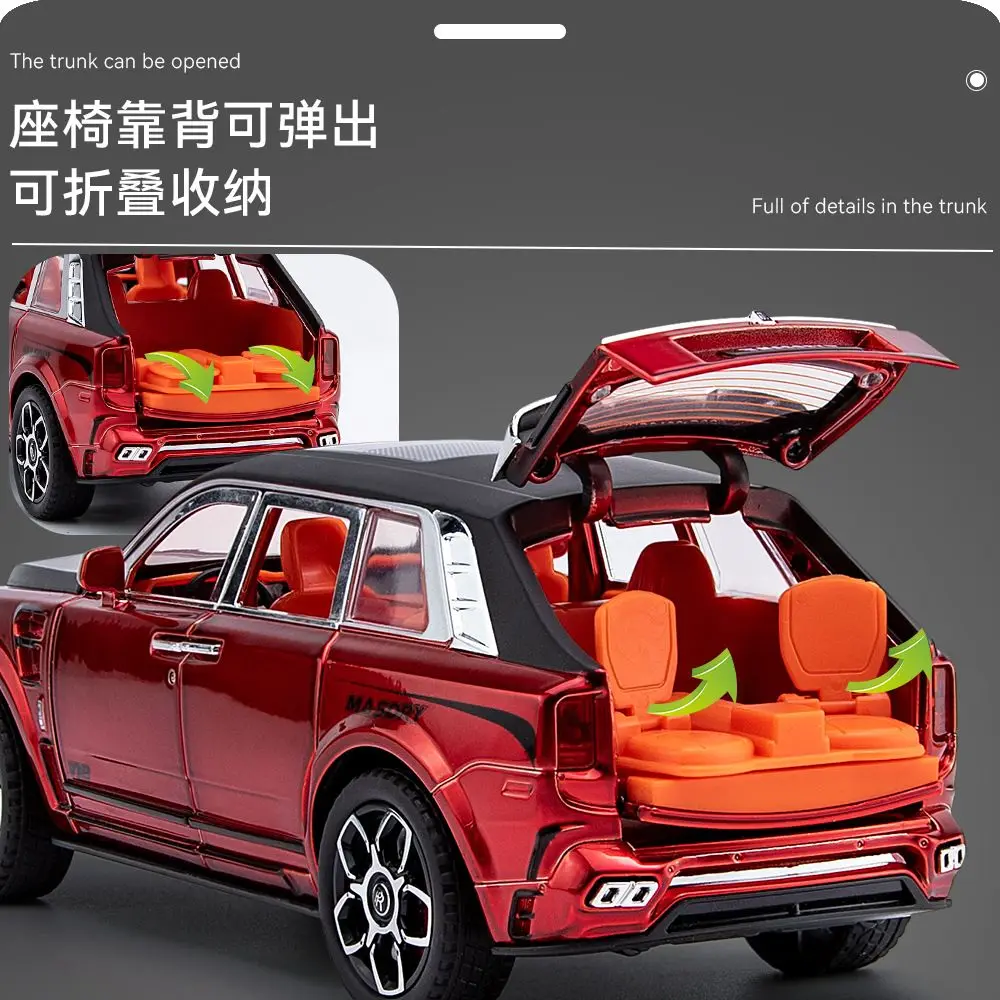 Фото Машинка-модель Rolls Royce Cullinan Mansory 1:24, внедорожник из сплава, шесть открывающихся деталей, полноприводный, с амортизаторами, рулевым управлением, светом и звуком, для настольного дисплея, подарок №4