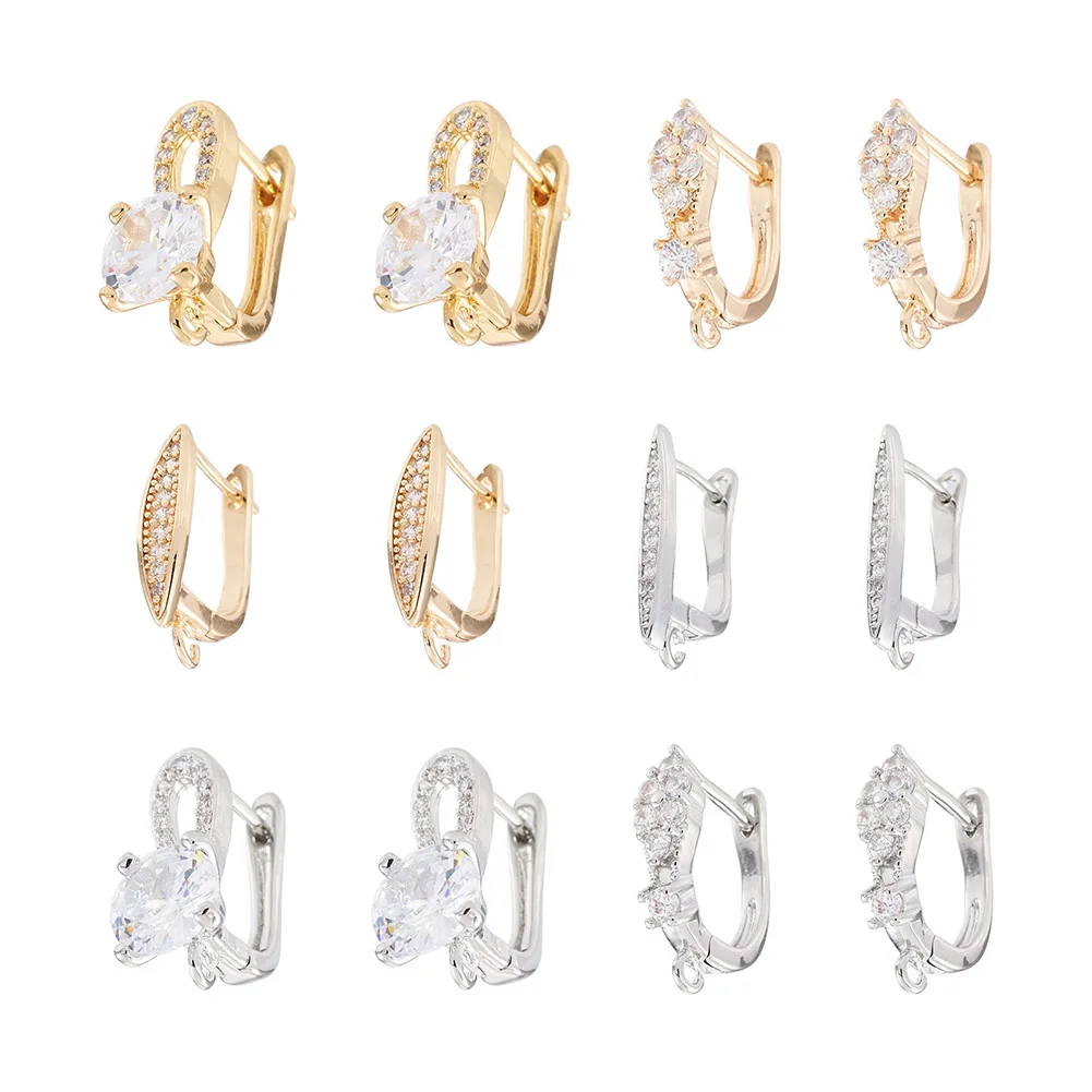 

12Pcs Brass Cubic Zirconia Hoop Earring Findings Fitting Base Findings Earrings For Fashion Women Jewelry Making DIY Accessories