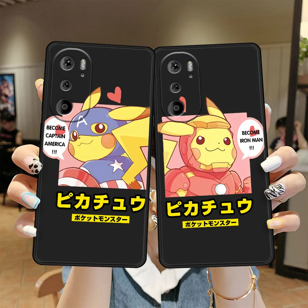 

Casing Black Phone TPU Case Funda for Moto G71 G51 5G Edge 20 30 Pro G22 G60 G31 G30 G200 S30 One Pokemon Pikachu Marvel