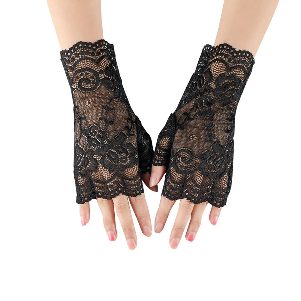 

1 Pair Women Lady Gloves Wrist Without Fingers Sexy Flower Sun protection Formal Fashion Matching Costume