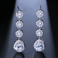 new popularity simple round white zircon dangle earrings for womens wedding party jewelry feminine gifts