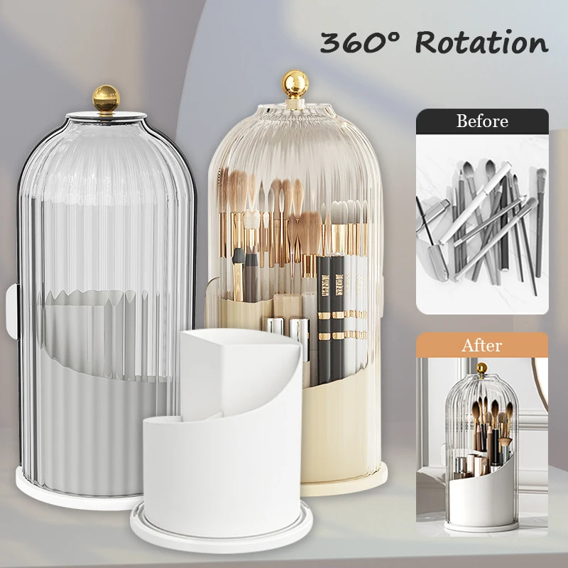 

360° Rotating Makeup Brush Holder Lipstick Eyebrow Pencil Holder Eye Shadow Storage Box With Lid Luxury Cosmetic Organizer
