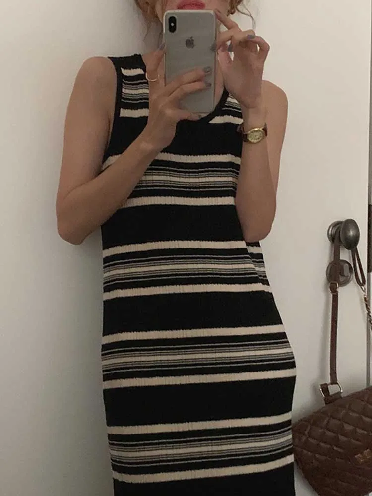 

Платье женское длинное в полоску, модное дизайнерское милое вечернее шикарное на подтяжках вечерние в Корейском стиле, 2022