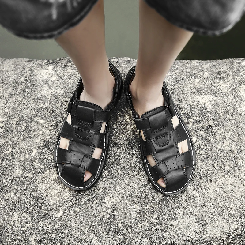 Летние мужские сандалии из натуральной кожи мужская повседневная обувь