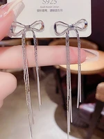 new fashion silver color butterfly bow long pearl tassel drop earrings for women jewelry party wedding trendy dangle earrings