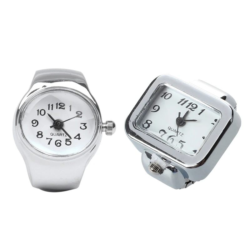 

2 Pcs Ring Watch: 1 Pcs Watch Quartz Movement Oval Ring Alloy Deco Woman White & 1 Pcs Quartz Watch Ring Watch Digit Dial Arabic