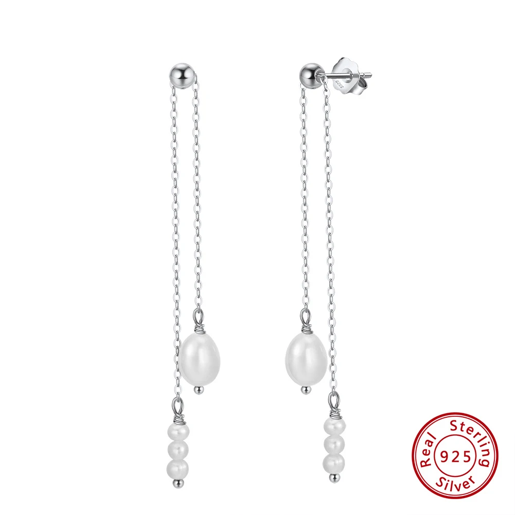 Серьги-подвески женские серебряные с искусственным жемчугом 5 А