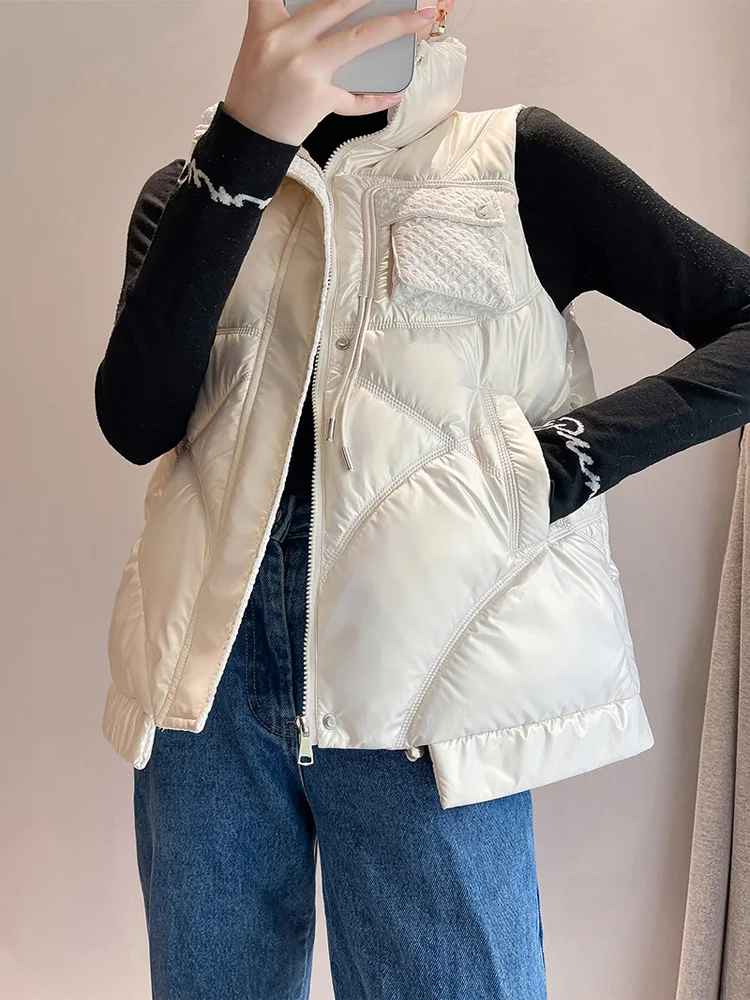 

New Autumn Stand Collar Waterproof Vests Women Fashion Zipper Waistcoats Women Elegant Winter Warm Vest Female Ladies Coats