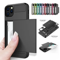 slide wallet credit card slot pc phone case for iphone 13 12 11pro max xr xs max x 8 7 plus edge tpu armor shockproof back cover