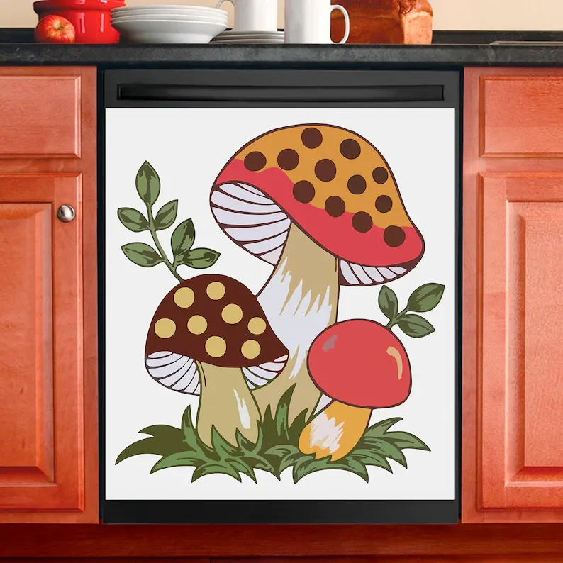 

Kitchen Decor Dishwasher Magnet Cover Merry Mushroom