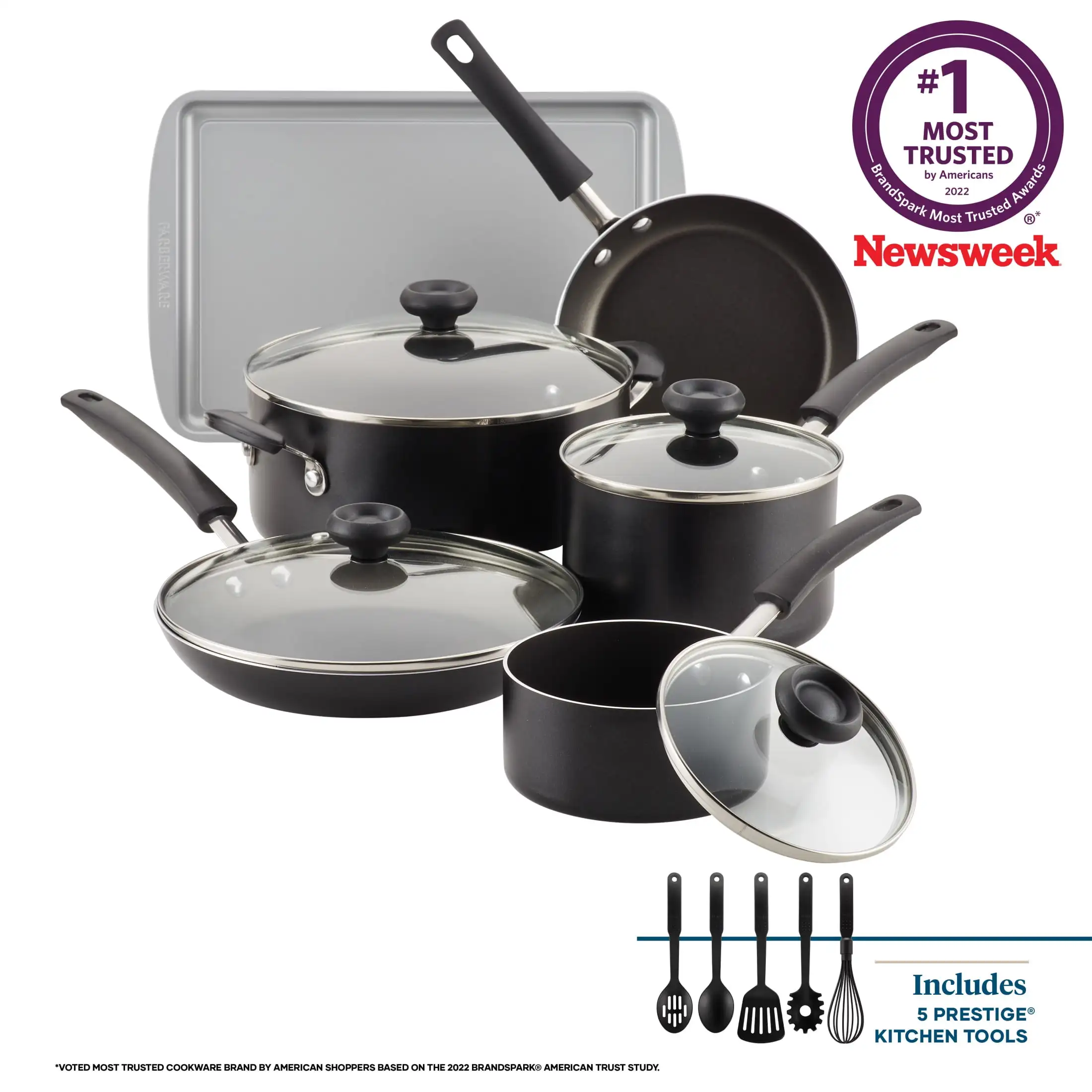 

15-Piece Easy Clean Aluminum Nonstick Pots and Pans Set/Cookware Set, Black