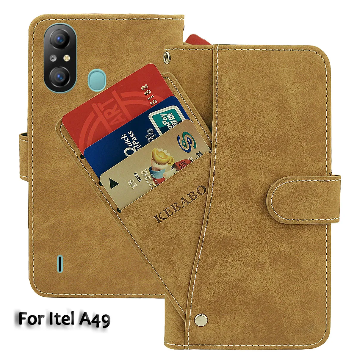 

Vintage Leather Wallet Itel A49 Case 6.56" Flip Luxury Card Slots Cover Magnet Phone Protective Cases Bags