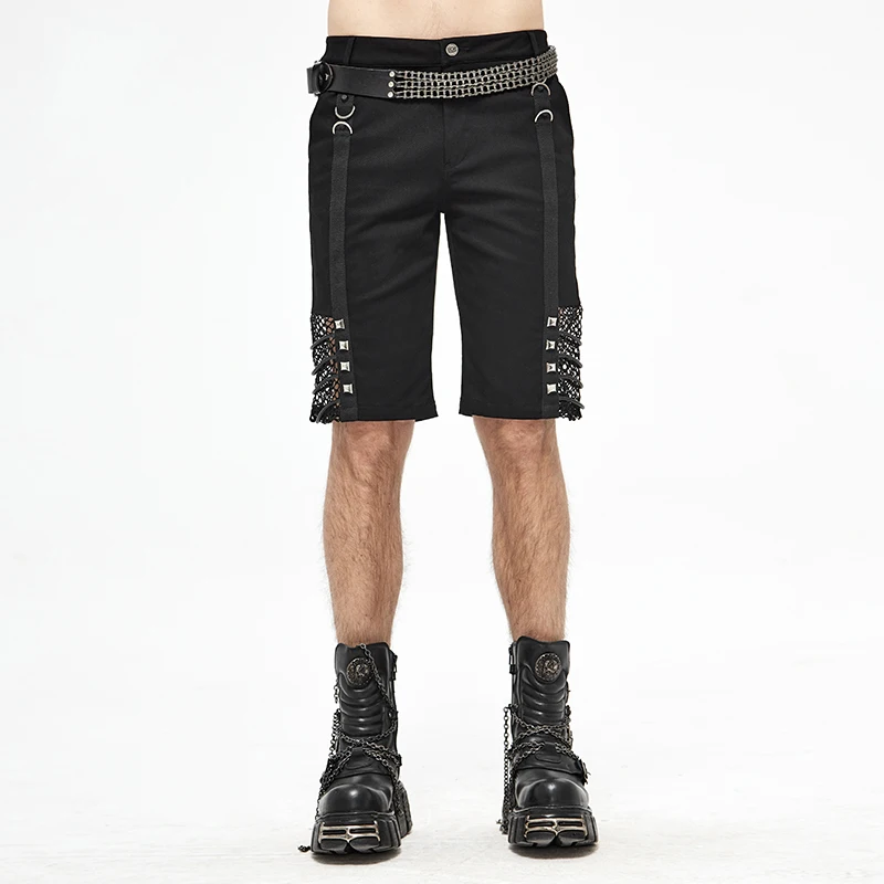 Punk Summer Thin  Shorts Men Chain Rivet Decoration Hollow Personality Design Casual Pants