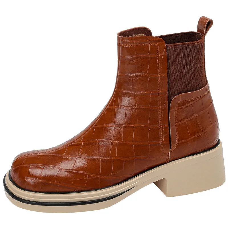 

Dilalula Fashion Splicing Women Ankle Boots Autumn Winter Platforms Thick Heels Genuine Leather Chelsea Boots Shoes Woman 2022
