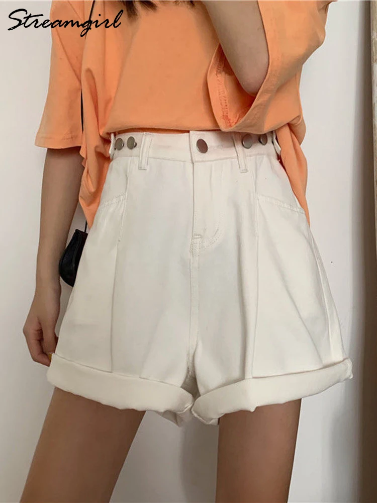 

High Waist Wide Leg Shorts Jeans Women Summer Loose Vintage White Denim Shorts For Women A Line Ladies Denim Short Jeans 2022