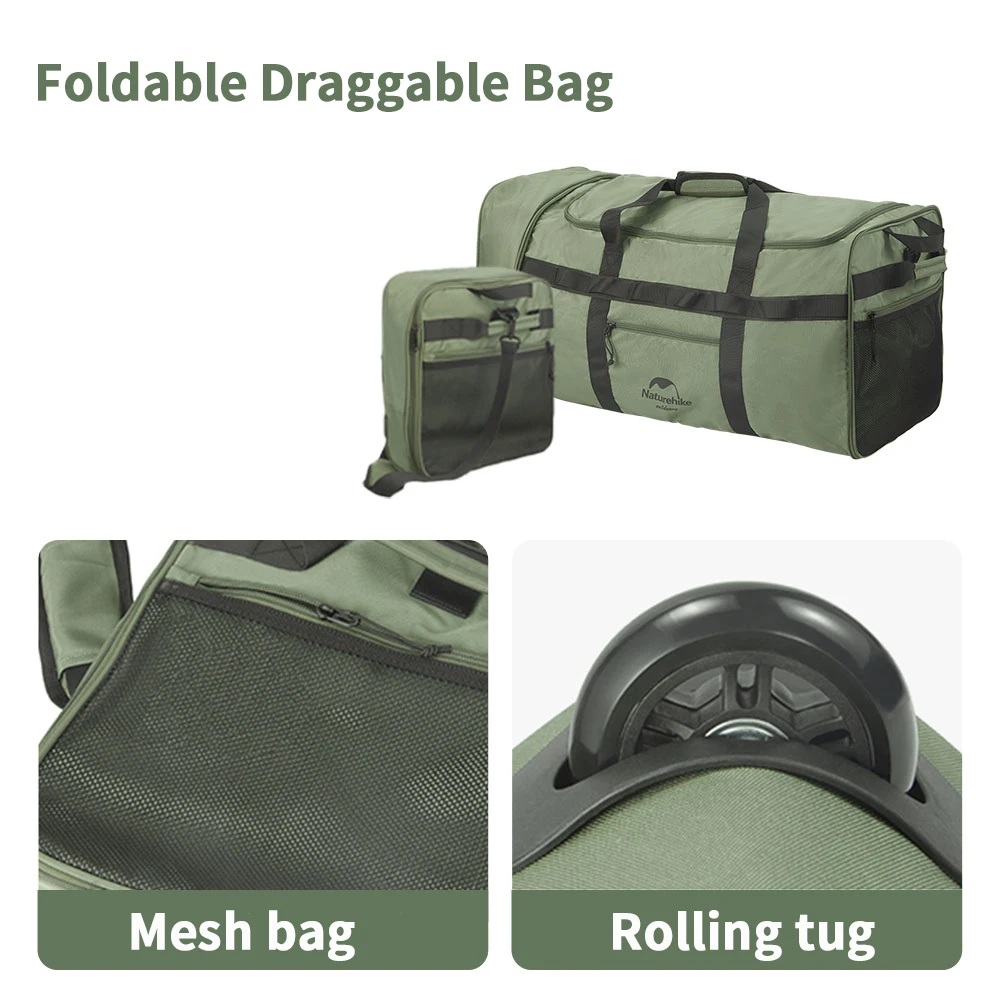 w kempingu Naturehike Przenośna składana torba podróżna na zewnątrz o dużej pojemności kółkach z kółkiem Składana bagaż