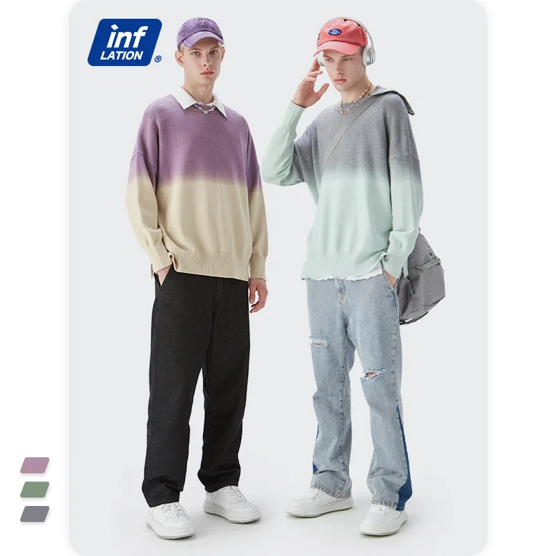 

2021 Autumn and Winter New Street Retro Hanging Dyed Gradient Loose Casual Trend Sweater Sweater Men
