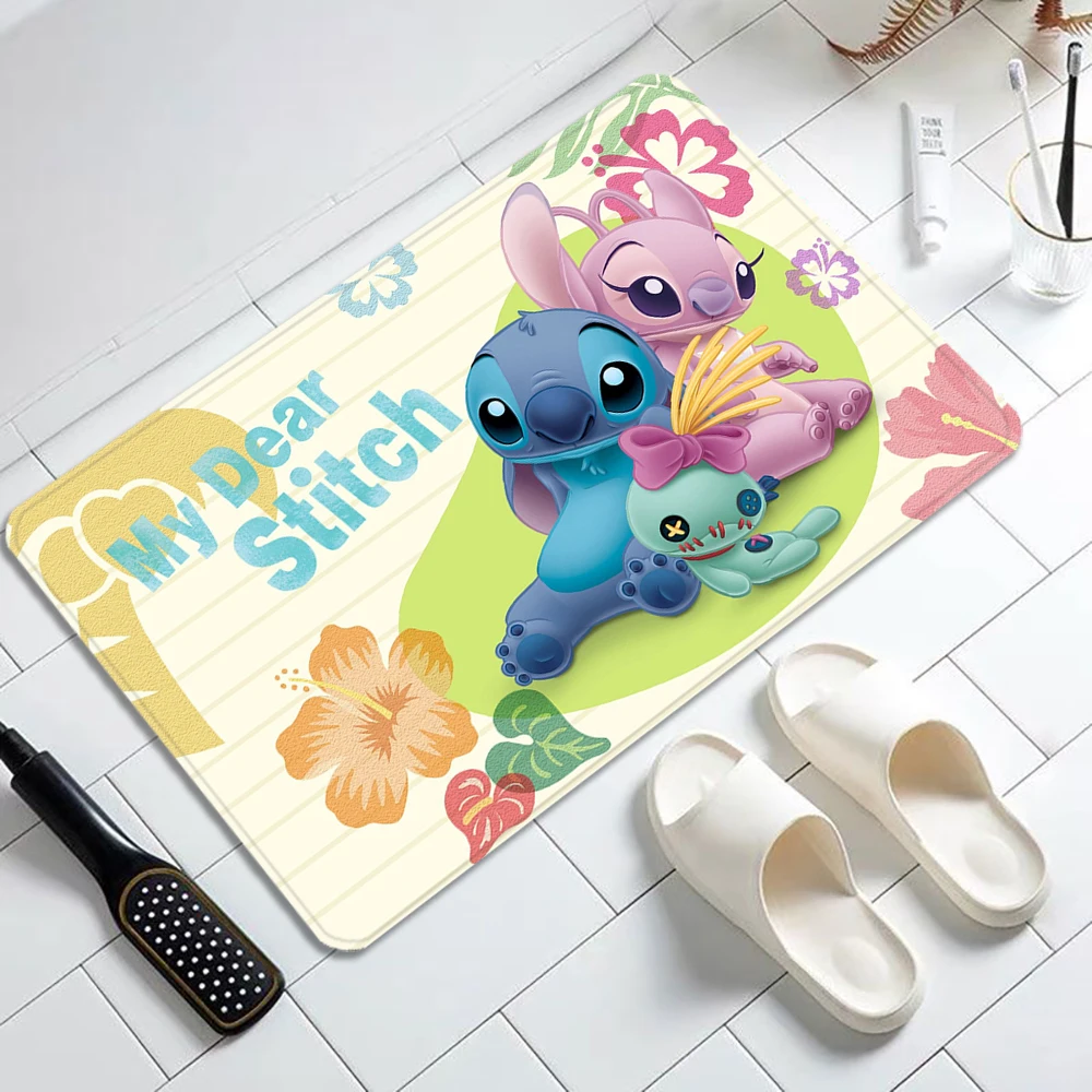 

Cute Cartoon Stitch Floor Carpet for Bathroom Living Room Front Door Mats Flannel Kitchen Rugs Hallway Entrance Mat