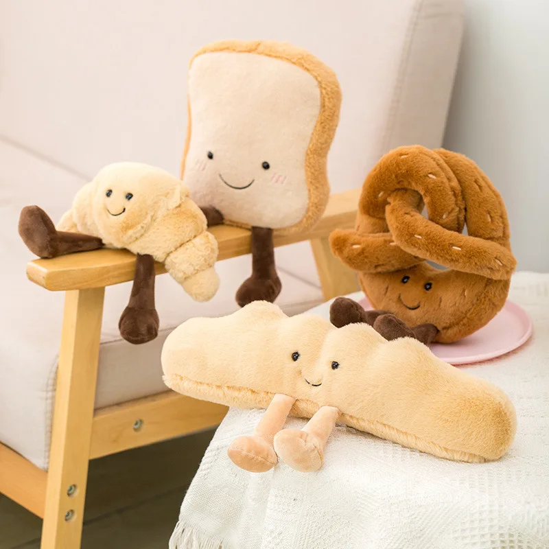 

Cute French Toast Pretzel Baguette Croissant Doll Sop Bread Legs Food Decor Bells Pendants Key Ring Key Chain Drop Shipping