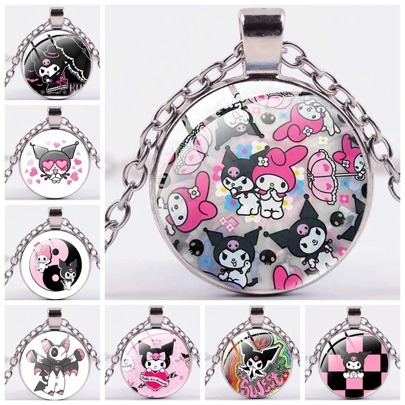 

Kawaii Sanrioed Anime Cartoon series Kuromi cute Fashion creative round time gem wild pendant necklace accessories girl gift