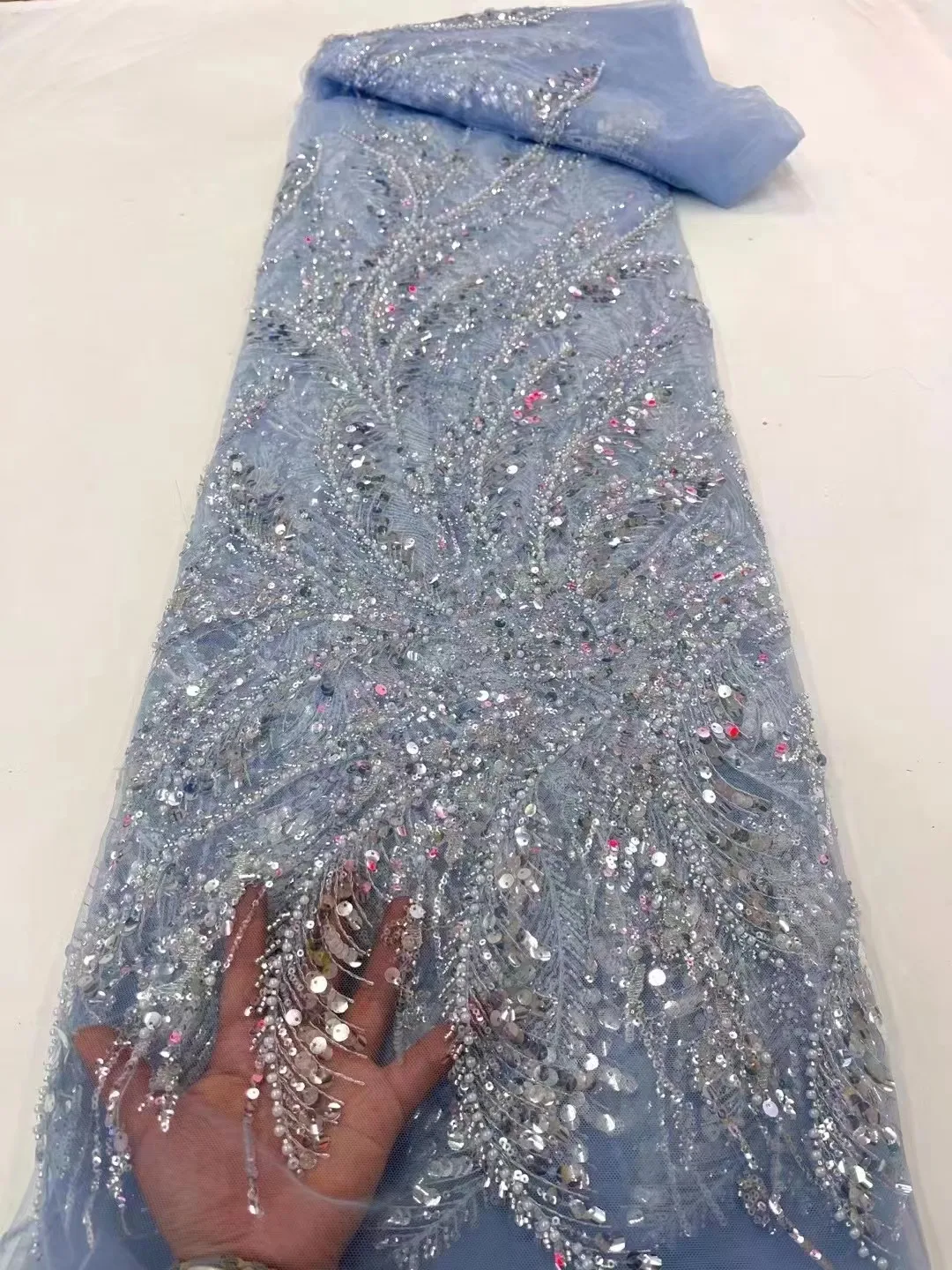 

2023 High Quality African Embroidery Heavy Handmade Beaded French Luxury Tulle Lace Fabric For Women Sewing Accessories