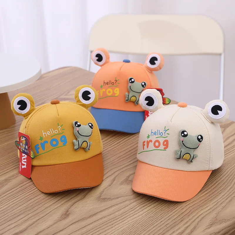 

Spring Baby Cartoon Frog Cotton Baseball Caps Boys Fashion Peaked Cap Girls Adjustable Pullover Hat Children Hearwear 3-16M