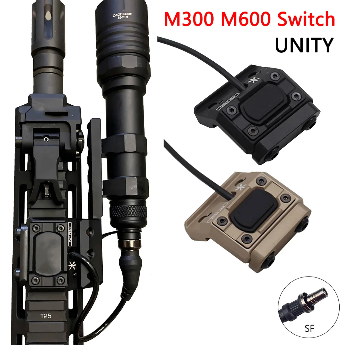 Фото Фонарь Surefire M600 M300 UNITY с двойным переключателем, тактический светодиодный прожектор для охоты, тактический фонарь для винтовки AR15, фонарь для страйкбола. №1