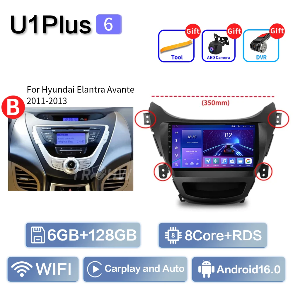 

Мультимедийный проигрыватель 2DIN для Hyundai Elantra Avante I35 2011-2016 с GPS-навигацией, CarPlay и Android 16, автомобильное радио