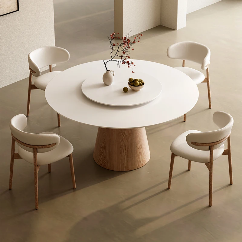 Кремовый ветер круглый обеденный стол из твердой древесины каменная плита чисто