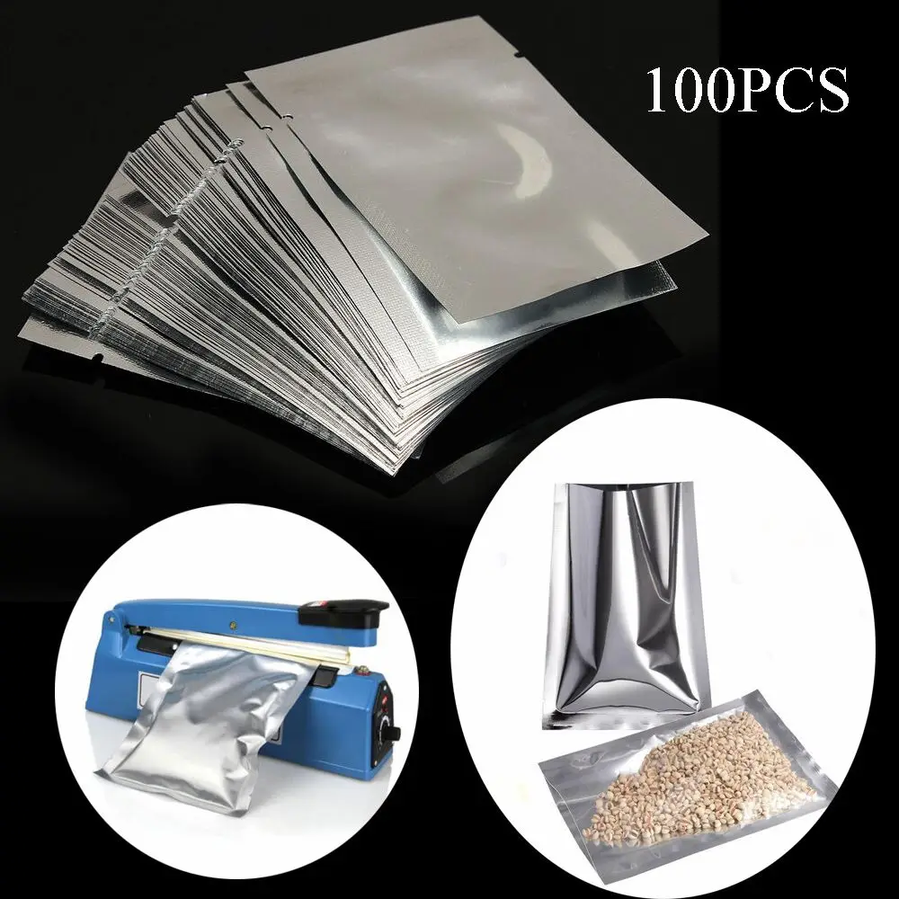 

100PCS Waterproof Kitchen Supplies Saran Wrap Silver Vacuum Sealer Aluminium Foil Bags Storage Pouches Heat Seal Bag