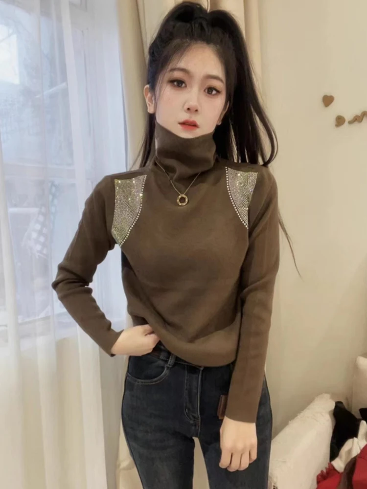 Водолазка с ворсовым воротником внутренняя одежда нижняя рубашка женская зима