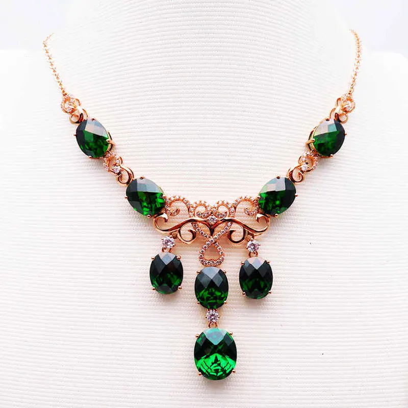 

Россия 585 фиолетовый золотой новый продукт розовое золото модное роскошное ожерелье с зеленым камнем ожерелье-цепочка ожерелье для женщин