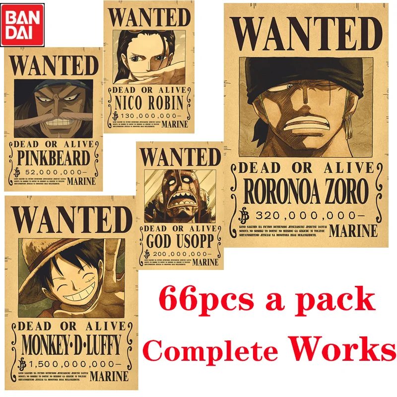 

Anime One Piece Vintage Posters Children Room Living Wall Decoration Cartoons Pirate Wanted Paintings Stickers Toys 66Pcs/set