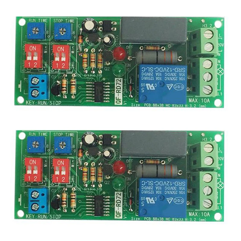 

LICG 2Pcs Dual Time Adjustable Cycle Delay Timing Relay Repeat On OFF Switch Infinite Loop Timer Module AC 100V 110V 240V